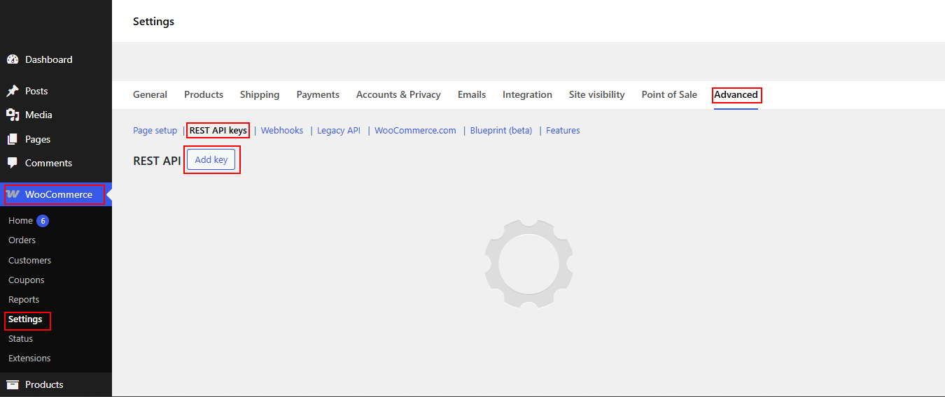 WooCommerce REST API section