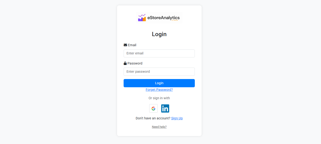 eStoreAnalytics login screen