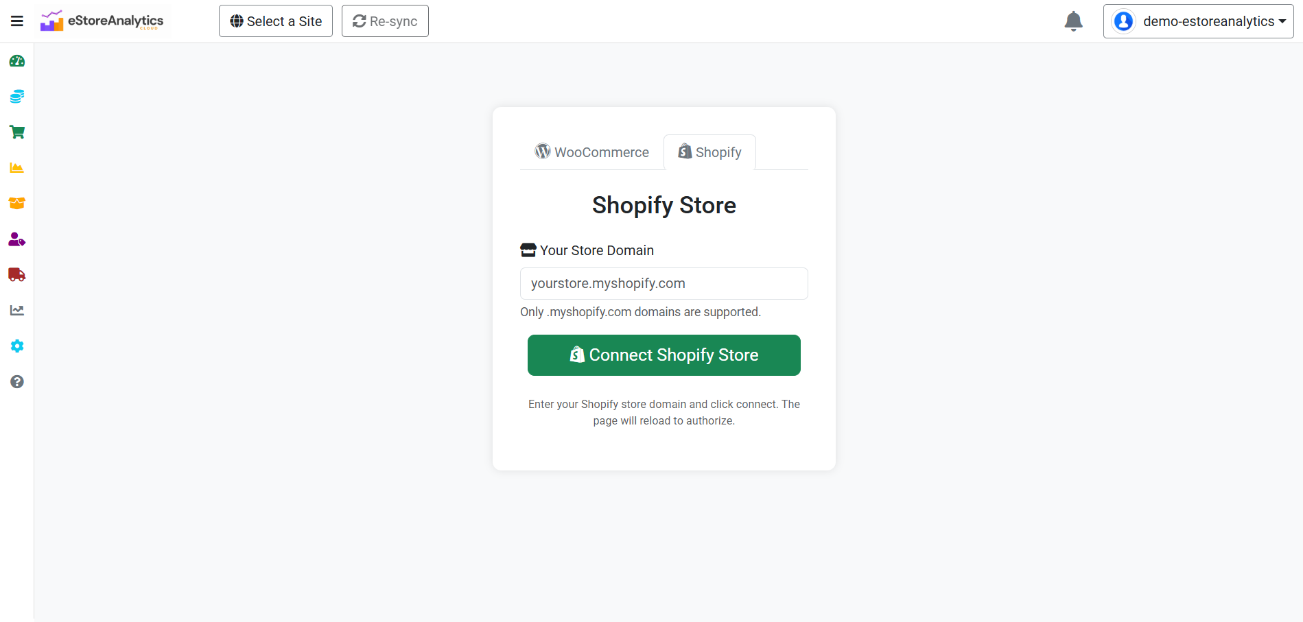 Add Shopify store form