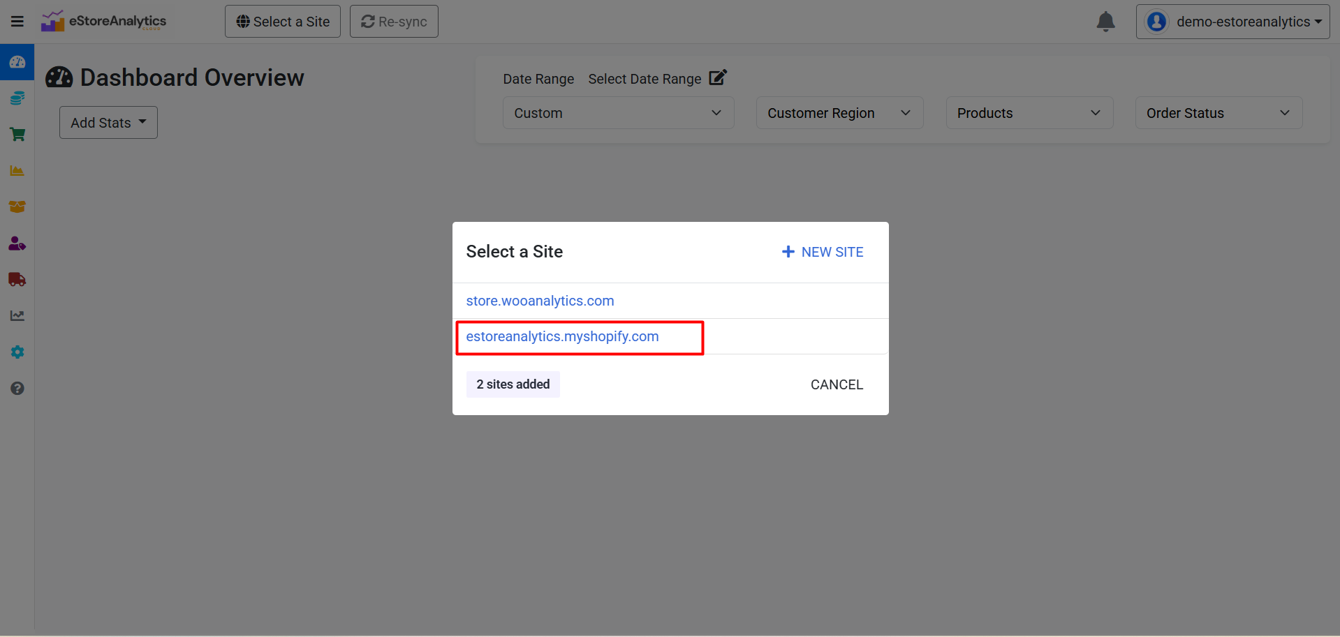 Select your newly added store