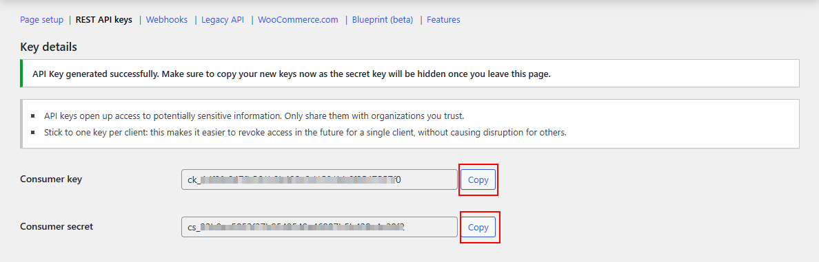 Generated API keys
